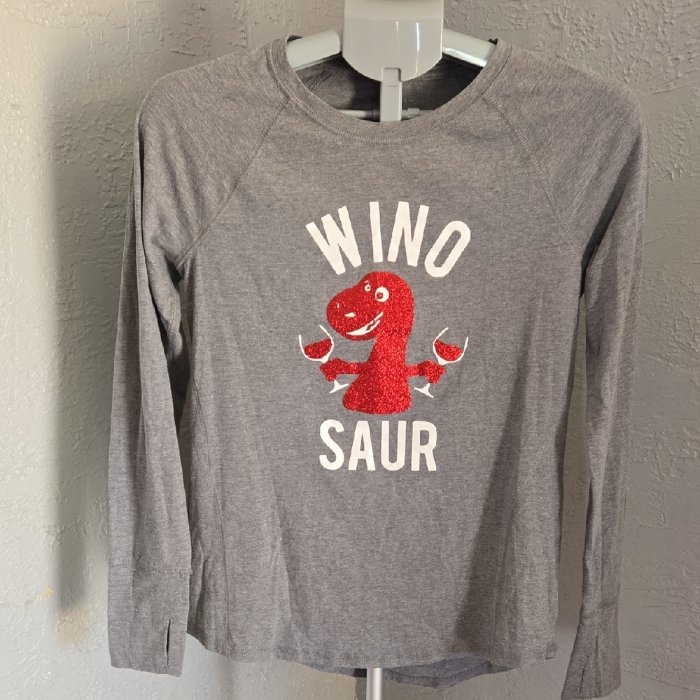 Tek Gear Gray With Red T Rex Long Sleeve Tee Wine Graphic Casual